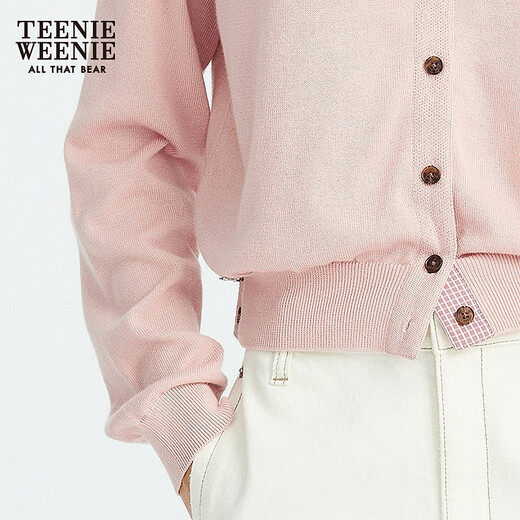 Teenie Weenie小熊女装毛衣2025秋季新款简约时尚轻薄圆领针织开衫 粉色 S
