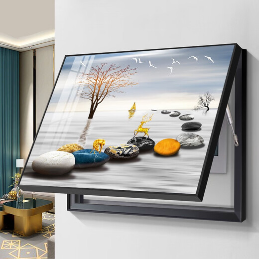 Boîte de distribution Aoyou, boîte à compteur électrique peinture de décoration 2024 Nouvelle sensation de luxe légère, sans coup de poing, boîte de couvercle de boîte de compteur électrique suspendu la peinture DBH3889 Green Leaves 50 * 40cm peut couvrir la porcelaine cristalline à moins de 40 * 30cm