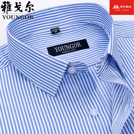 雅戈尔旗舰官方店男士短袖衬衫夏季纯棉商务休闲职业装抗皱免烫中年条纹 DX6628 42 建议【160-170斤】