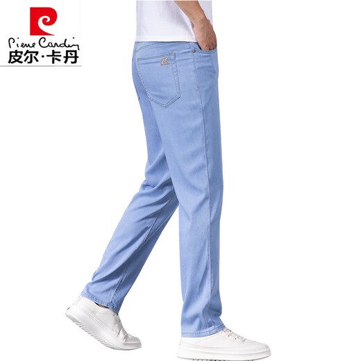 皮尔卡丹冰丝牛仔裤男士夏季薄款男裤天丝蓝色2025新款弹力轻薄长裤子 蓝色9767 33