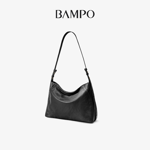 半坡饰族（bampo）头层牛皮HOBO包包专柜新款通勤大容量轻奢单肩托特包520礼物 纯黑930S
