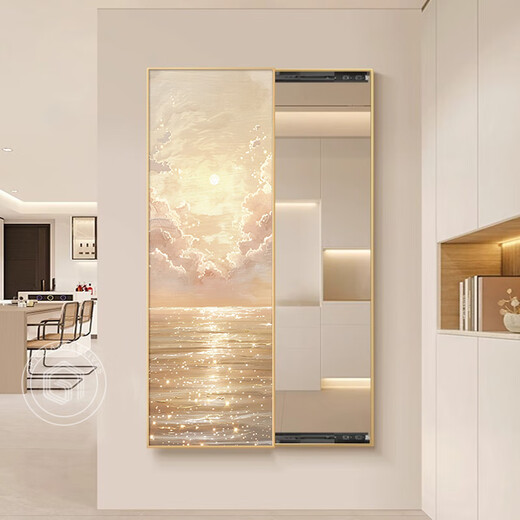 Xingkai 2024 Log Wind Sunrise Push-pull Full-length Mirror Invisible Push-pull Closed Cover Hidden Dressing Mirror Decorative Hanging Painting M3519 Xiayang Mirror A 40*120CM [On-door] Aluminum alloy black frame + left