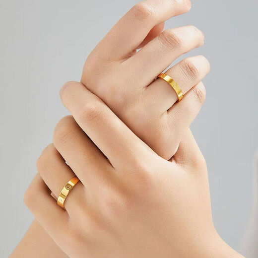 Juke Love Eternal Gold Men's and Women's Rings Pure Gold 999 Brick Pattern Ins Style Ring Couple's Ring Gold Plated Brick Pattern Ring for Women 0.52g