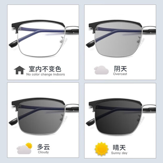 Jingbang Nouvelles verres de myopie Business Big Face Lunes Face Fadre des lunettes de sourcils Big Black Frame Big Black Ligne de couleur de couleur Z 98001 Black Silver Titane Ligne Silver Black Silver Cadre avec 1,56 Ultra-Speed Photosentitive Color Changement Lens Grey Grey Grey Grey