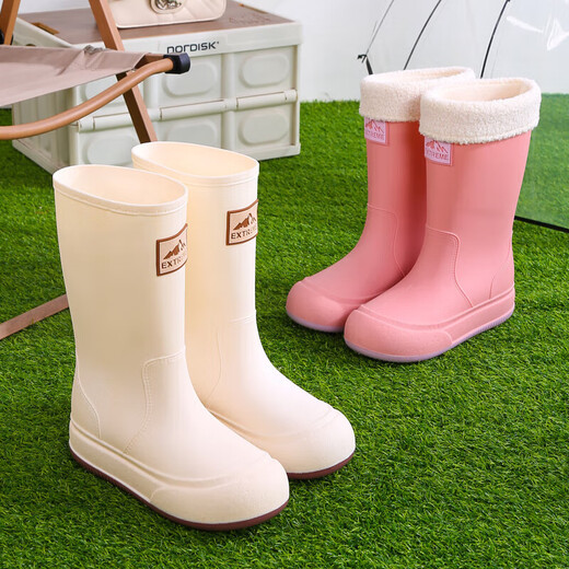 Mode Regenstiefel für Frauen mit mittlerer Röhre nicht rutschfeste wasserdichte Schuhe plus samtrische Regenstiefel Küche Arbeit vier Saison Gummischuhe überschuht Wasserstiefel weiß [flüdlos] 38
