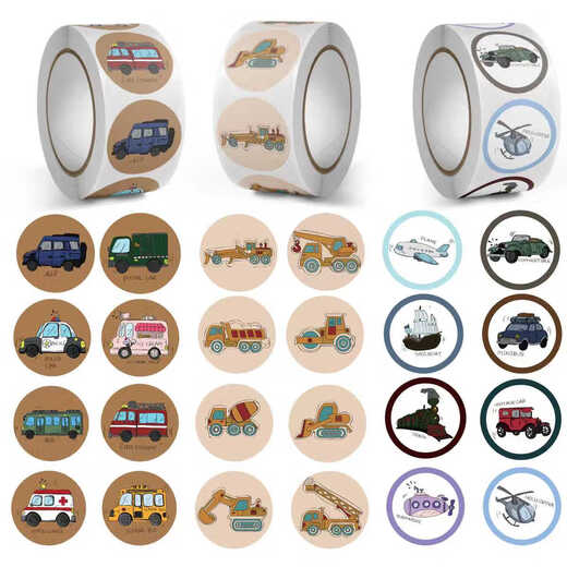 TKHE dessin animé professionnel voiture collection voiture apprentissage anglais étiquette autocollante jouets pour enfants récompense reconnaissance autocollants ingénierie véhicule-petite pelle-2.5 cm/500 pièces/