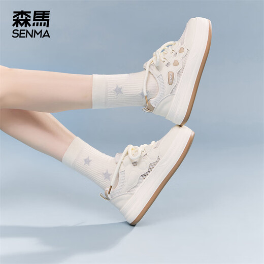 Senma bread shoes women's shoes mesh breathable outdoor sports shoes small white shoes 2025 new summer thick-soled height-enhancing casual shoes Mika color 38