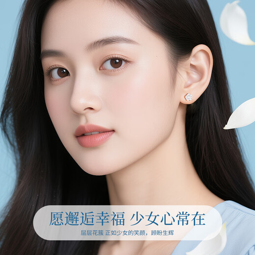 China Gold (CHINA GOLD) five-petal flower platinum earrings for women, platinum earrings, birthday gifts for girlfriends and wives, practical gifts for wedding anniversary, platinum five-petal flower earrings