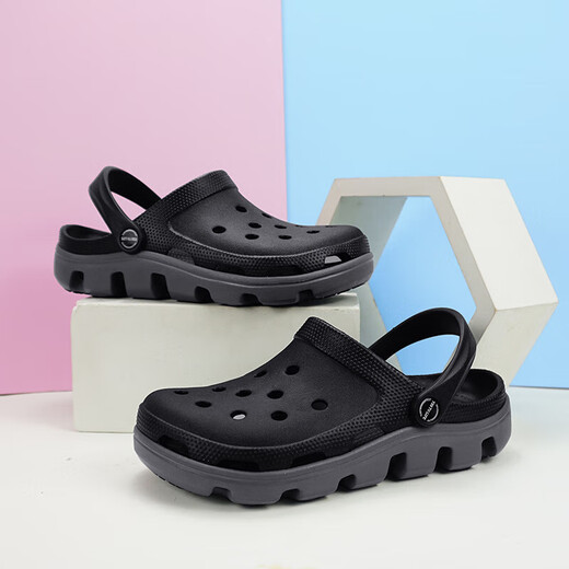 [CROCS-Hersteller] Männer und Frauen Nicht-Rutsch-Versionslochschuhe dicker Fashion Sandalen Strandschuhe Gartenschuhe Schwarz und Grau 45
