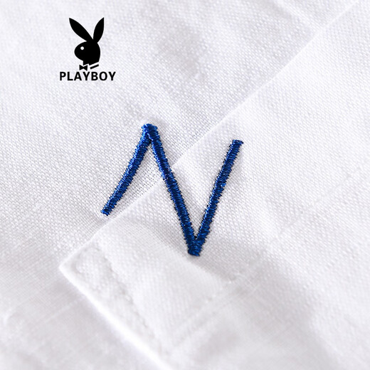 
Playboy (PLAYBOY) men's high-end linen shirt summer trendy brand thin cotton linen top men's casual short-sleeved T-shirt summer clothes yunyi-9711 white XL