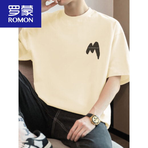 罗蒙（ROMON）260g美式重磅t恤男短袖纯棉圆领上衣服夏季潮流宽松棉半袖体恤 M09-694藏蓝色 2XL 160-180斤