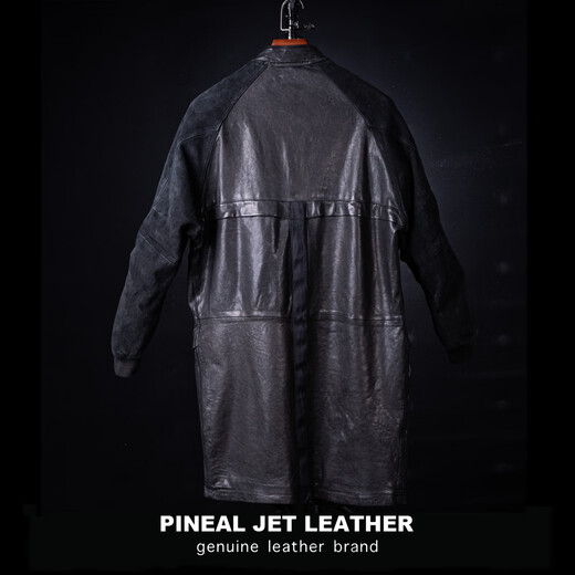 PJL Men's Trendy Men's Long Winter Fashion Retro Sheepskin Stand Collar Leather Jacket Leather Windbreaker Black S (160Jin Jin is equal to less than 0.5kg)