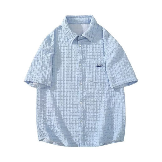 Tang Hao Solid Color Waffle Short Sleeve Shirt Men's Summer American Retro Five-Sleeve Shirt Design Niche Casual Jacket White XL