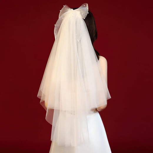 New Korean style small veil and veil, photo veil, bride wedding accessories photo studio photo veil multi-layer puffy style four-layer pagoda white 60cm-80cm