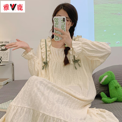 
Yalu Spring and Autumn 2025 new internet celebrity style pajamas for women, cute nightgowns for long-sleeved large-size pregnant women's home clothes can be worn outside 16857 M (recommended weight 80-100 Jin [Jin equals 0.5 kg])
