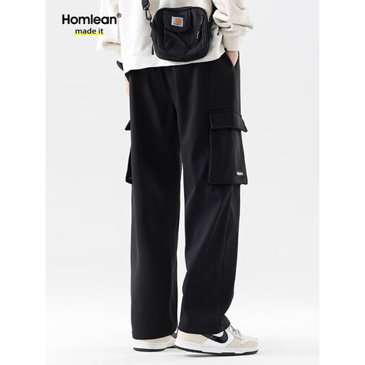 Homlean American work pants men's spring and summer windproof trend functional straight-leg casual long trousers 2350 black L