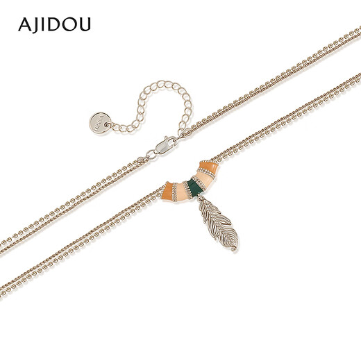 AJIDOU Ajidou necklace for women's relaxed comic travel series alloy feather pendant yellow + green oil dripping 41.5cm 1 piece
