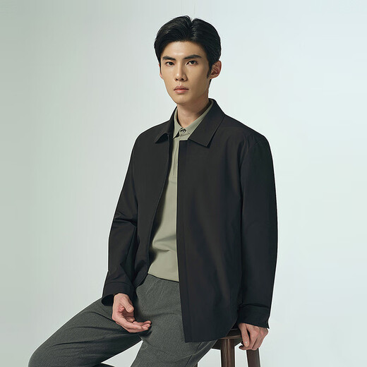 Lilanx Executive Jacket Men's Mulberry Silk Jacket Autumn 2025 New Solid Color Business Jacket Lapel Jacket Men Black (G5QFY8232Y) XL 175/92A