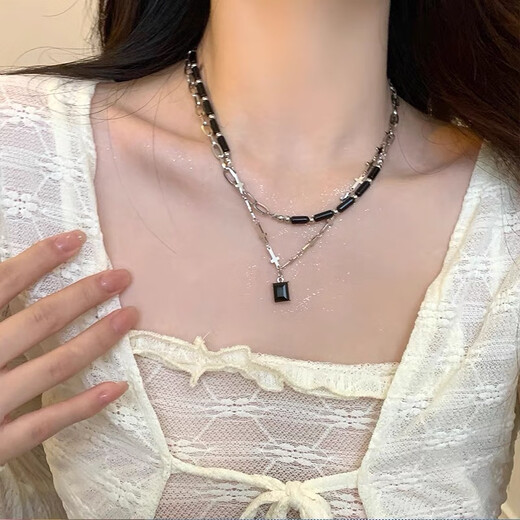 Miaoyijia Necklace Women's 2025 New Light Luxury Niche High-End Black Clavicle Chain Double-Stacked Sweet Cool Necklace Pendant Accessories Double-Stacked Black Necklace