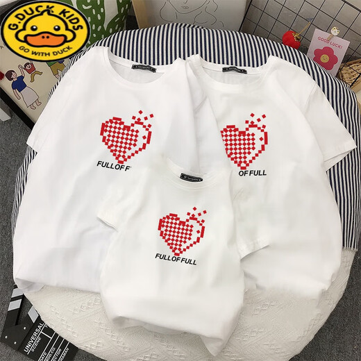 G.DUCKKIDS炸街亲子装三口2024新款潮一家四口t恤母女装夏装洋气纯棉短袖T N761：红色 190 3XL