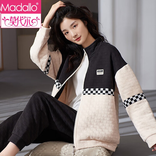 
Modal 2024 new pajamas for women in autumn and winter thickened cotton cotton air cotton mezzanine large size home clothing set MC15272 M pure cotton
