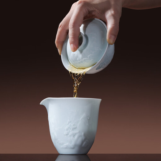 Jingdezhen Ceramic Yingqing Tea Set Household Relief Kung Fu Tea Cover Bowl Chinese Color Fairy Cup Complete Set of High-end Gifts High-end Hot Sale Yuanshan Tea Set-Yingqing 6 Heads