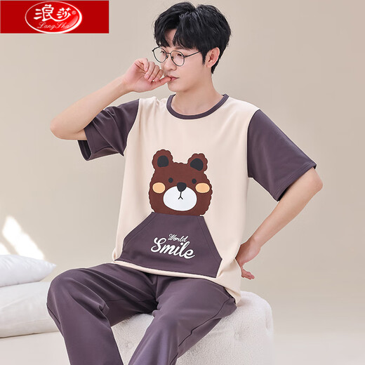 Langsha Summer Herren Kurzärärmelhosen Pajamas Sommer Baumwolle Dünne Lose Version Großgröße Jugend kann wir zu Hause Anzug in Kurzärärmel 3523# Hosen L empfohlen (100-125jin [Jin entspricht 0,5 kg]))