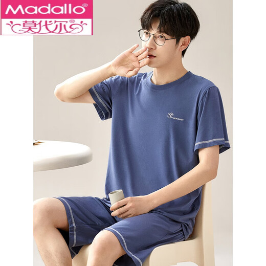 
Modal pajamas men's summer short-sleeved shorts two-piece suit loose ice silk thin style large size can be worn outside home clothes 6624 L