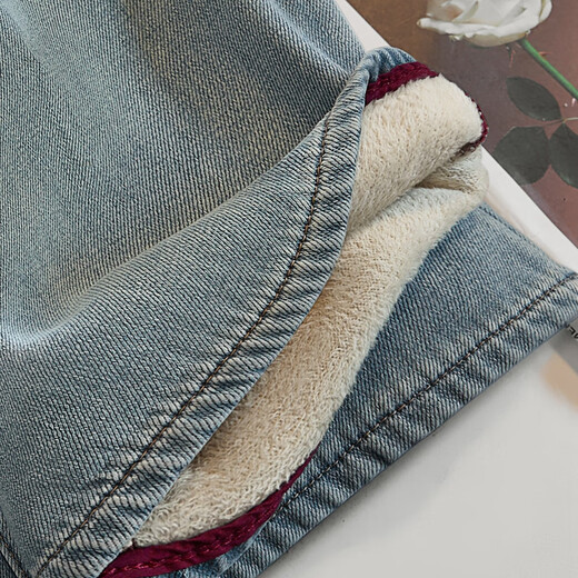 Sibaishe Retro Jeans 2025 New Women's Small High Waist Loose Slim Velvet Straight Pants Winter Light Blue L