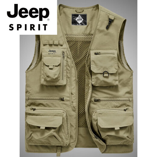 Jeep Spirit haut de gamme marque masculine pour hommes décontractés multi-pochettes légères légères en extérieur respirant photographie de pêche à la pêche à la pêche à la cheval mâle Khaki m 110-125jin [Jin est égal à 0,5 kg]