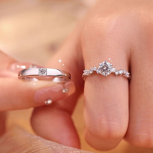 Pt950 platinum moissanite color diamond ring for wedding ring pair wedding pair real proposal ring anniversary gift female ring star dream 1 carat male ring 30 points - light luxury model default live mouth can be adjusted in size