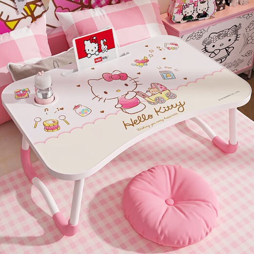 Kunfeng bed small table foldable laptop table dormitory student upper bunk bedroom baby cartoon study desk Hello Kitty-60*40 card slot cup