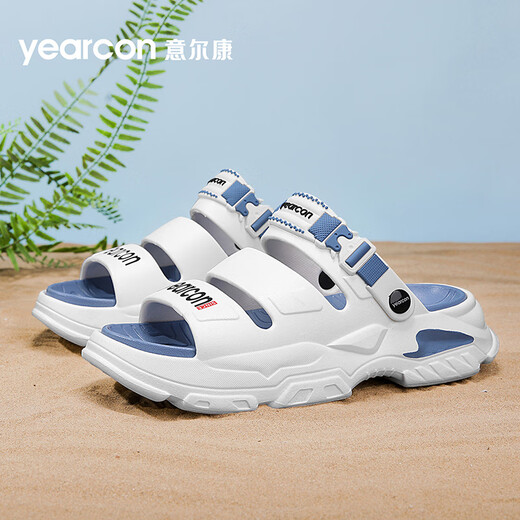 Yierkang Pantoffeln Männer tragen nicht rutschdicke alleinige Outdoor-Gefühl für Sommer im Freien im Freien mit zwei Ländern Strand Sandalen Herren trendige Sportsandalen Weiß und Blau 42