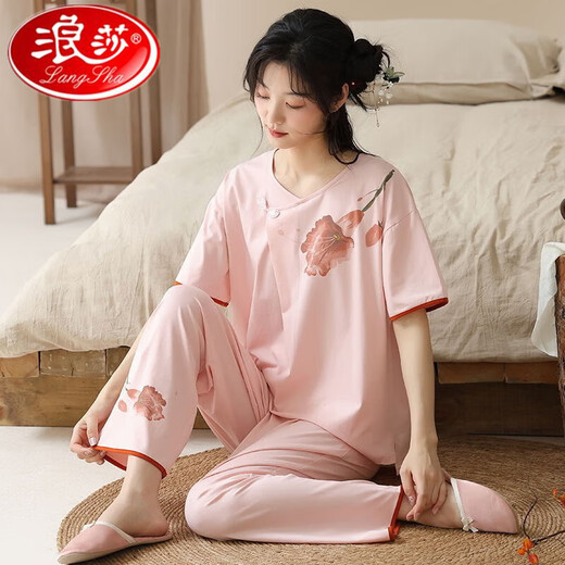 Langsha's new summer short-sleeved pants pajamas set Chinese style casual and comfortable to wear cotton home clothes outside 9905 M 75-95Jin [Jin equals 0.5 kg]
