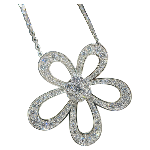 Fat Donglai's same 18k gold necklace 18K rose gold sunflower full of diamonds for women silver niche five-flower white gold-medium glossy diamond-free smile necklace