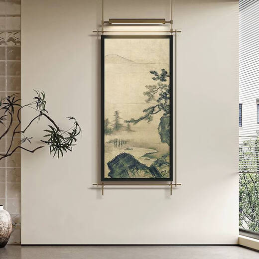 咏幻新中式客厅沙发背景墙挂画山水风景风四联组合餐厅走廊装饰画 m款 58158cm画框48106cm带灯