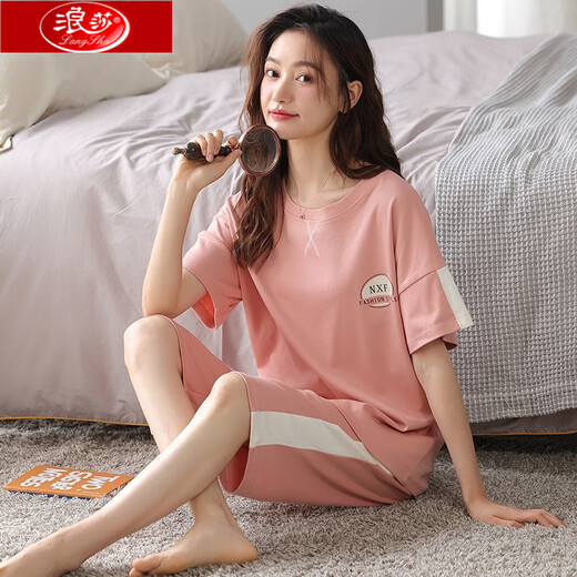 Langsha Pyjamas für Frauen im Sommer im Sommer reines Baumwoll-Baumwoll-Hosen Set Summer Summer Middle Age und ältere Mütter großartigen Kurzarmkleidung NXF-9855 LILAC M [vorgeschlagenes Gewicht: 80-100jin [Jin gleich 0,5 kg]]