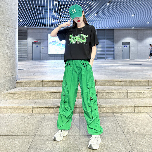 勤度尊巴舞蹈服套装jazz跳舞衣服爵士舞服装女夏街舞广场舞演出服运动 8827红色上衣+6627白裤-套装 M [80-105斤]