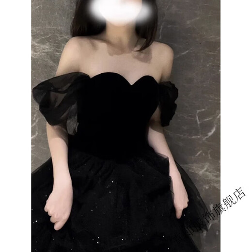 True Black Evening Dress 2025 New Light Luxury Niche High-end One-shoulder Adult Ceremony Graduation Performance Female Black S