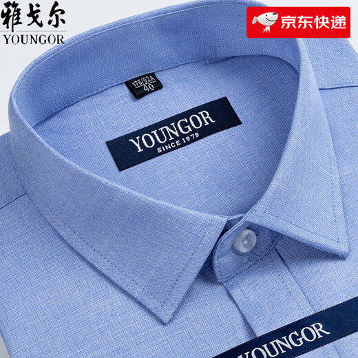 雅戈尔旗舰官方店短袖衬衫男夏季薄款中年商务免烫宽松格子正装衬衣 短袖DX6629 38 建议【70-95斤】
