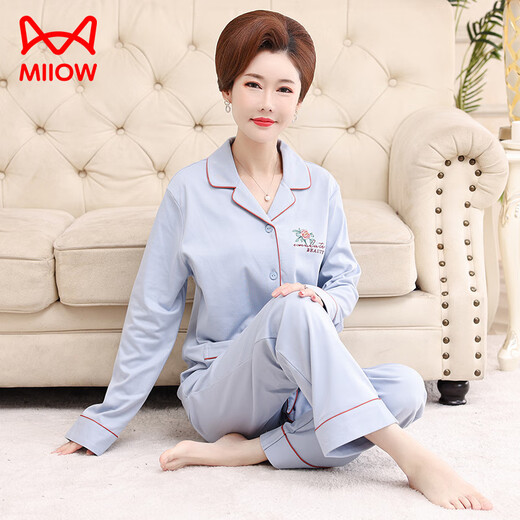 
Cat Man (MiiOW) Ladies Mother Pajamas Spring and Autumn 50 to 60 years old Pure Cotton Comfortable Long Sleeve Trousers Set Home Suit Winter 9742 Comfortable Pure Cotton Picture Color M 80-100Jin [Jin equals 0.5 kg]