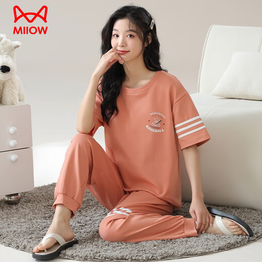 
Catman (MiiOW) pure cotton pajamas for women short-sleeved trousers in summer Korean style women round neck suit thin cotton outside home clothing RN9721# short-sleeved trousers pure cotton M (80-100Jin [Jin equals 0.5 kg])