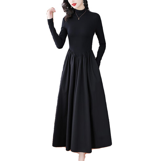 LISM [mismo estilo en el centro comercial] Vestido de alta gama 2025 NUEVO TEMPERAMENTO NEGRO NEGRO HIGH NECH SLIM FIT SLIM SLIM MANEGAS largas M [90-100Jin [Jin iguala 0.5 kg]]