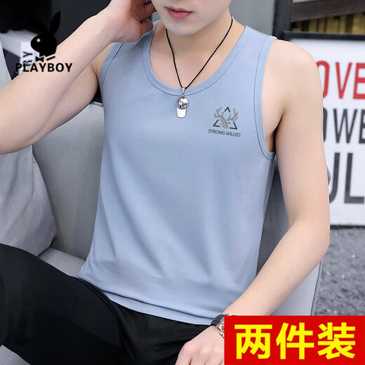 Playboy (Playboy) High -End -Baumwollweste trendy Marke Summer Outfit Sport Hürdensweste dünne Ins Vest Casual Ärmeln 20 Sets - M9224 Blaugrau + M9793 Black M [Vorschlag: 85 Jin [Jin gleich 0,5 kg] bis 100 Jin [Jin Equals gleichen 0,5 kg]]]
