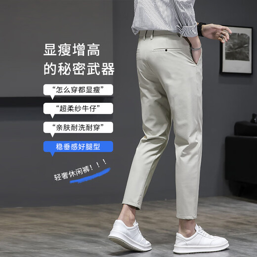丹隽冰丝休闲裤男夏季薄款修身直筒感纯色百搭八分九分西装裤男士 9902浅灰 9902浅灰 28 二尺一