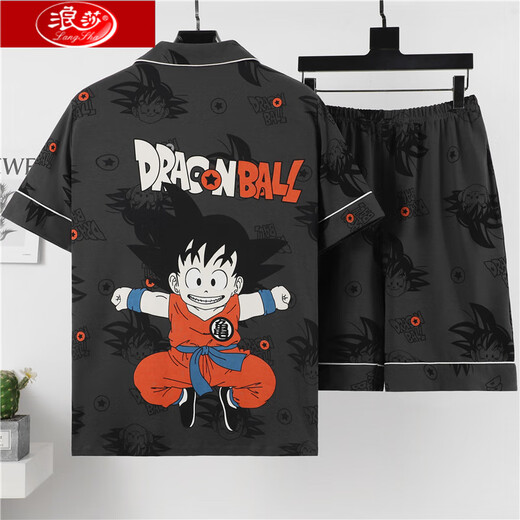 Langsha Pajamas de verano para hombres suelto de manga corta Plus Fat Fat Buste Cartoon Student Cardigan Pajamas Men's Home Traje de ropa para hombres