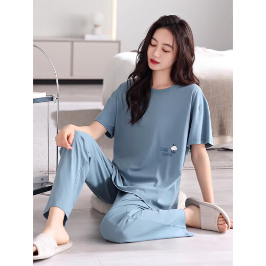 Pyjamas de coton modal pantalon d'été mince à manches courtes à manches courtes de grande taille des vêtements de grande taille 2025 Nouveau modèle H3527 (frais et doux et adapté à la peau) M [80110jin [Jin est égal à 0,5 kg]]]