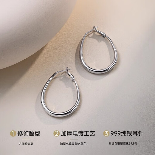 Ruihongxiang 999 sterling silver earrings plain hoop earrings for women 2025 new hot style light luxury high-end round face earrings circle earrings 999 sterling silver earrings oval earrings pair