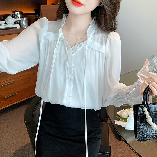 
Star Bellie 6187 Very Fairy Chiffon Top Design Female Niche Female Style Gentle Super Fairy Ruffle Shirt White S