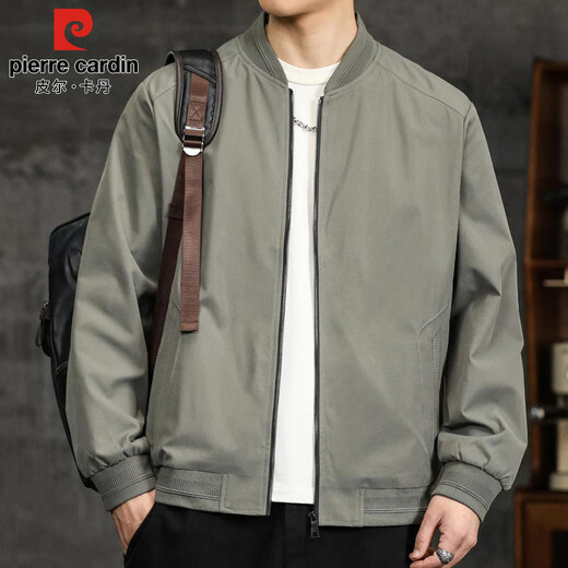 Pierre Cardin Jacket Men's Spring and Autumn Premium Top Baseball Collar Work Jacket Men's Trendy Clothes Gray Green XL